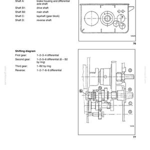 Pu&ograve; includere: Diagramma di una trasmissione a comando meccanico a 3 marce. L'immagine include un diagramma del cambio marce e un diagramma del cambio, con etichette per gli alberi e le posizioni delle marce. I diagrammi sono in bianco e nero.