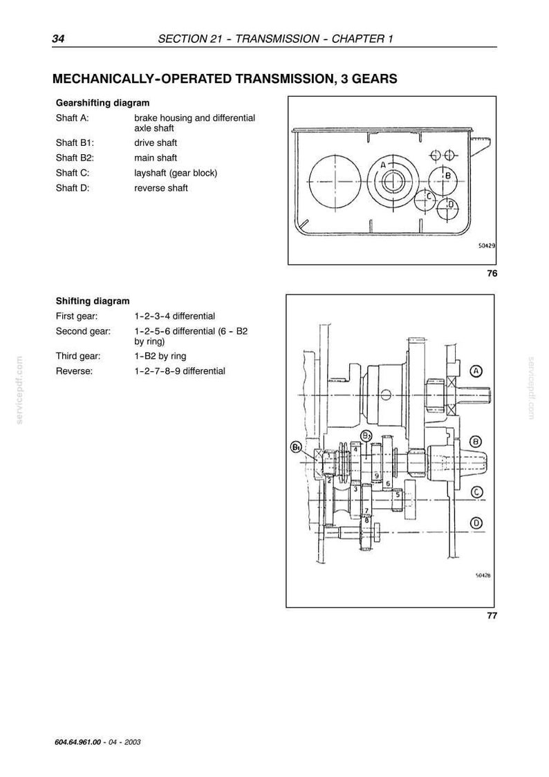 Pu&ograve; includere: Diagramma di una trasmissione a comando meccanico a 3 marce. L'immagine include un diagramma del cambio marce e un diagramma del cambio, con etichette per gli alberi e le posizioni delle marce. I diagrammi sono in bianco e nero.
