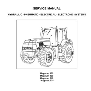 May include: A service manual cover featuring a line drawing of a tractor. The "CASE IH AGRICULTURE" logo is at the top. The manual's title is "SERVICE MANUAL" with the subtitle "HYDRAULIC - PNEUMATIC - ELECTRICAL - ELECTRONIC SYSTEMS."