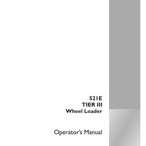 Puede incluir: Manual del operador en blanco y gris para una cargadora de ruedas 521E TIER III. La portada incluye el texto "Manual del operador" y el logotipo "CASE CONSTRUCTION". N&ordm; de impresi&oacute;n 87479806 A - EU, 1&ordf; edici&oacute;n, ingl&eacute;s 03/08.