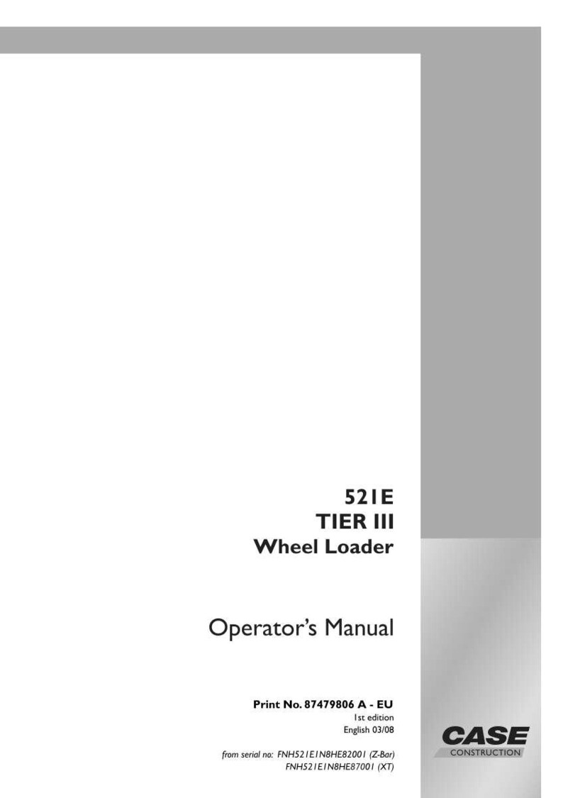Puede incluir: Manual del operador en blanco y gris para una cargadora de ruedas 521E TIER III. La portada incluye el texto "Manual del operador" y el logotipo "CASE CONSTRUCTION". N&ordm; de impresi&oacute;n 87479806 A - EU, 1&ordf; edici&oacute;n, ingl&eacute;s 03/08.