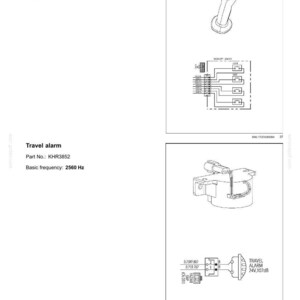 May include: Diagram of electrical components, including a left knob with horn switch and radio mute, and a travel alarm. The diagram includes part numbers, model details, and basic frequency information. The text "Electrical systems - Electrical system" is at the top.
