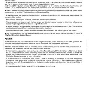 May include: A document titled "Flow monitoring - Dynamic description" with technical details about a seeding control system. Includes information on flow sensors, alarms, and system configurations. The document is dated June 18, 2014.