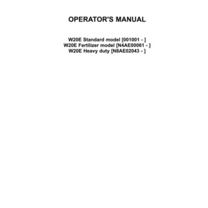 May include: White document with the "CASE CONSTRUCTION" logo at the top. The text "OPERATOR'S MANUAL" is centered below the logo. Details for W20E models are listed below the title.
