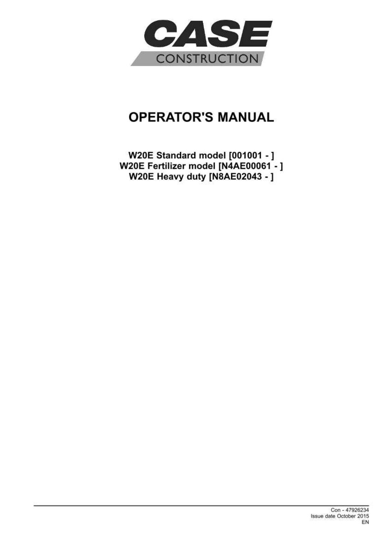 May include: White document with the "CASE CONSTRUCTION" logo at the top. The text "OPERATOR'S MANUAL" is centered below the logo. Details for W20E models are listed below the title.