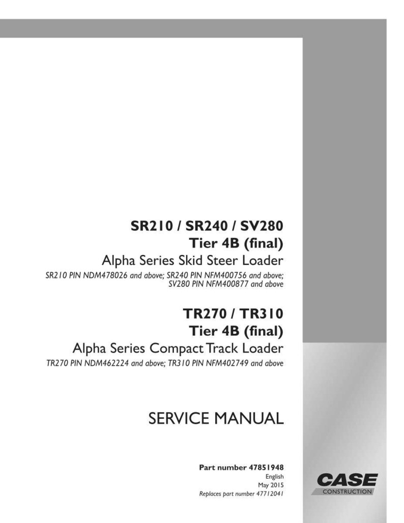 K&ouml;nnte beinhalten: Ein wei&szlig;es Servicehandbuch mit schwarzem Text. Das Handbuch behandelt die Modelle SR210, SR240, SV280, TR270 und TR310. Das Handbuch enth&auml;lt den Text "Alpha Series Skid Steer Loader" und "Alpha Series Compact Track Loader."