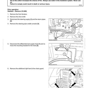 May include: Diagram of automotive components with labels and instructions for removal. Text includes warnings about fire hazards and instructions for removing parts such as front fenders, drive shaft, and hoses. The image is a technical illustration.