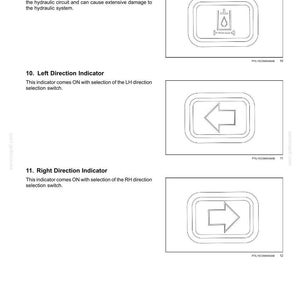 K&ouml;nnte beinhalten: Diagramm von Bedienelementen und Instrumenten, einschlie&szlig;lich einer Anzeige f&uuml;r verstopften Hydraulikfilter, einer Linksabbiegeanzeige (Pfeil nach links) und einer Rechtsabbiegeanzeige (Pfeil nach rechts).