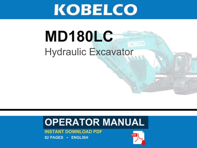 Kobelco MD180LC Hydraulic Excavator Operator Owners Operation Manual | Instant PDF Download image 1