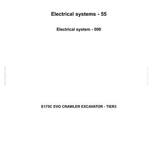 May include: White page with the New Holland Construction logo at the top. Text includes "Electrical systems - 55", "Electrical system - 000", and "E175C EVO CRAWLER EXCAVATOR - TIER3".