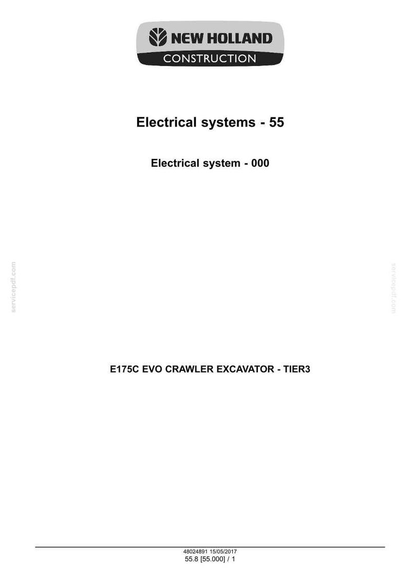 May include: White page with the New Holland Construction logo at the top. Text includes "Electrical systems - 55", "Electrical system - 000", and "E175C EVO CRAWLER EXCAVATOR - TIER3".