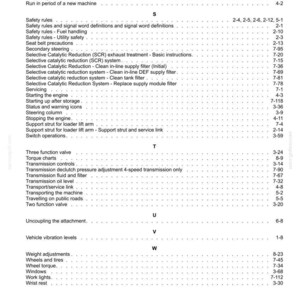Puede incluir: Una p&aacute;gina de manual con un &iacute;ndice. El texto negro enumera t&eacute;rminos mec&aacute;nicos y n&uacute;meros de p&aacute;gina. El dise&ntilde;o es estructurado, con fondo blanco y fuente clara.