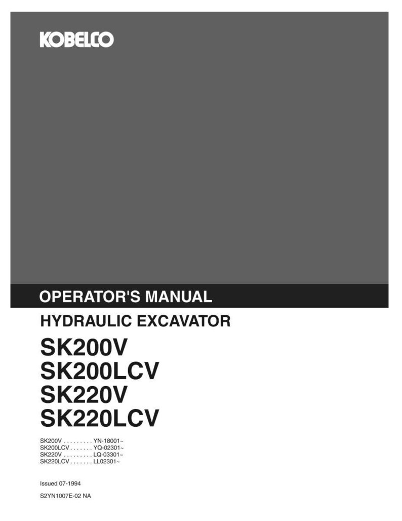 Kobelco Sk200v, Sk200lcv, SK220V, SK220LCV Hydraulic Excavator Operator Owners Operation Manual | Instant PDF Download image 2
