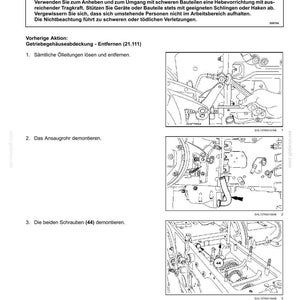 May include: A technical manual page titled Hinterachsgeh&auml;use - Trennen, featuring three black and white line drawings illustrating the disassembly of a rear axle housing. The document includes safety warnings in German and numbered instructional steps.