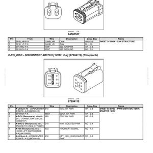 May include: Diagram of electrical system components, including connectors and wiring schematics. Features detailed illustrations of receptacles, sensors, and switches with labels and specifications. Includes measurements in inches.
