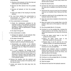 May include: A printed page with instructions for cleaning a hydraulic system. The text includes numbered steps, with sub-steps, detailing the process. The document is titled "CLEANING THE HYDRAULIC SYSTEM".