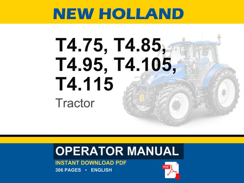 Manual de operación y mantenimiento para tractores New Holland T4.75, T4.85, T4.95, T4.105 y T4.115 / Descarga instantánea en PDF imagen 1