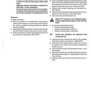 May include: A page from a vehicle repair manual with instructions for intermediate axle removal and refit. The text includes safety warnings, removal steps, and diagrams. The page is white with black text and a warning symbol.