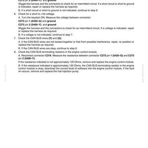 May include: A page from a manual detailing electrical system diagnostics. The text includes instructions for checking connectors, voltage, and CAN BUS wires, with specific connector references like C273 and C316.