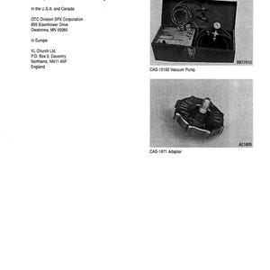 May include: A black and white image of special tools. The image includes a vacuum pump and an adapter. Text on the image includes the addresses for ordering tools in the U.S.A., Canada, and Europe. The image is labeled "SPECIAL TOOLS".