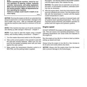 Pode incluir: Uma p&aacute;gina de documento t&eacute;cnico intitulada 4 - OPERATING INSTRUCTIONS, detalhando procedimentos para ligar o motor e gerenciar a velocidade. O texto inclui avisos de seguran&ccedil;a, notas operacionais e etapas numeradas para a partida.