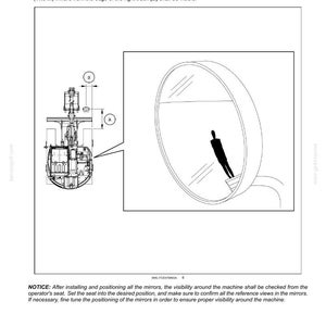 Puede incluir: Diagrama de los controles e instrumentos de una m&aacute;quina, incluyendo un espejo circular con la silueta de una persona. El texto indica instrucciones de posicionamiento, con medidas en metros.