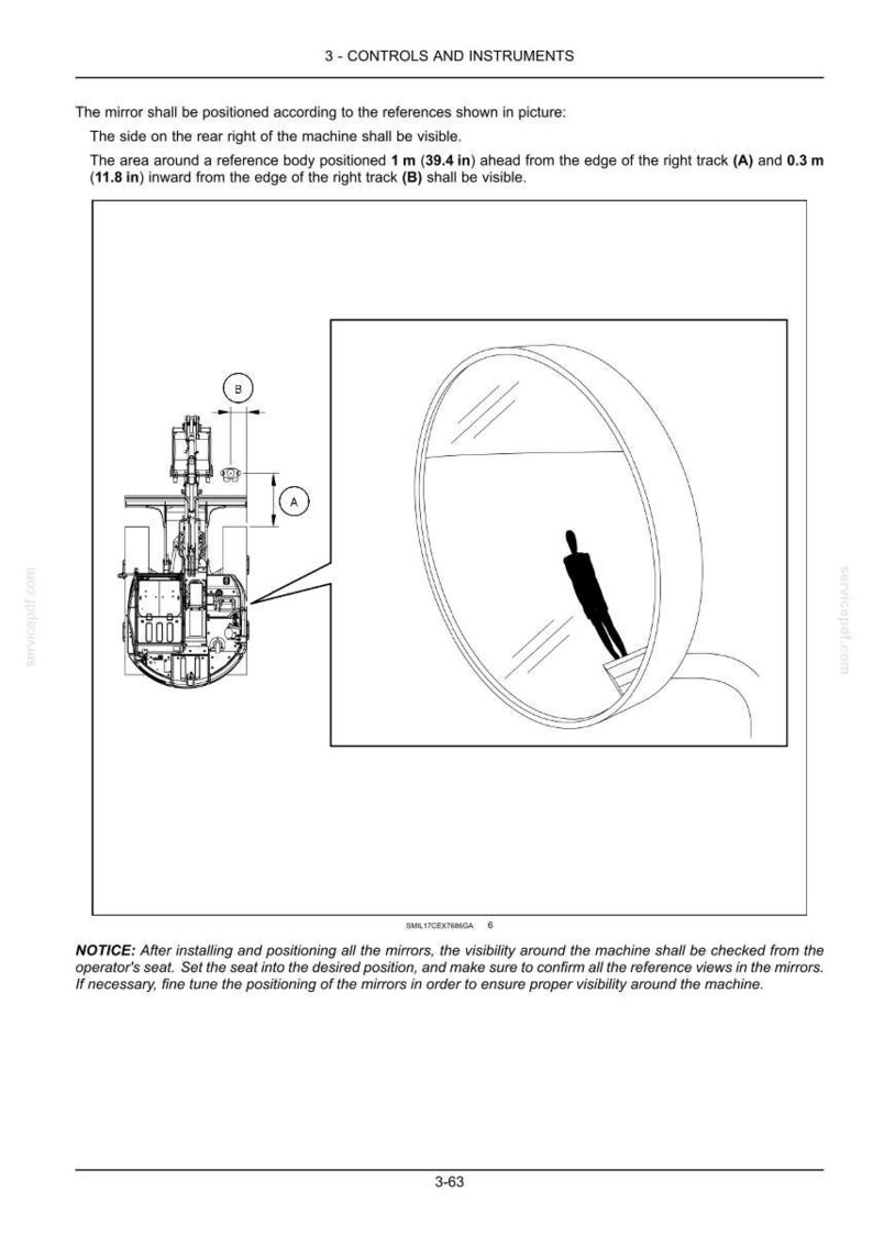 Puede incluir: Diagrama de los controles e instrumentos de una m&aacute;quina, incluyendo un espejo circular con la silueta de una persona. El texto indica instrucciones de posicionamiento, con medidas en metros.