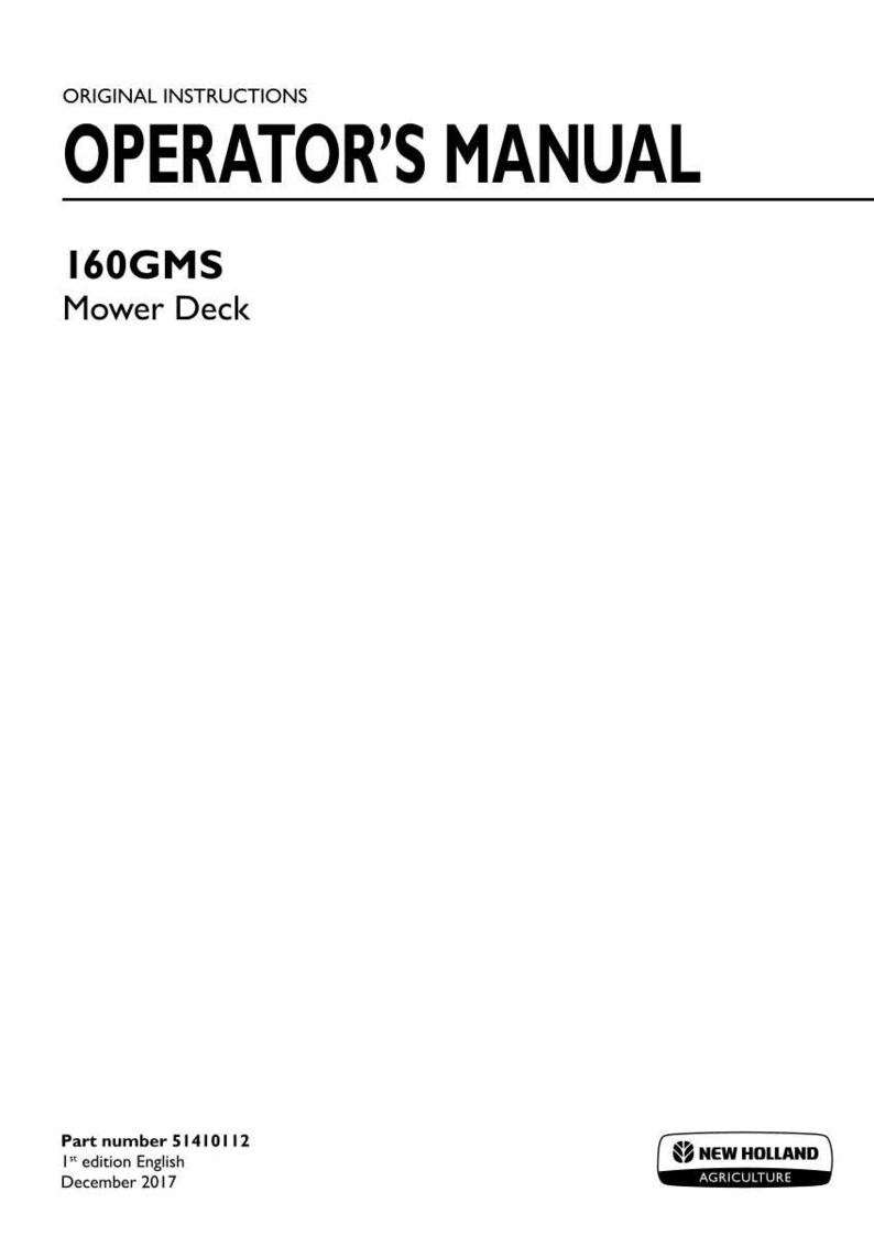 May include: An operator's manual for a 160GMS mower deck. The white cover features black text reading ORIGINAL INSTRUCTIONS, OPERATOR'S MANUAL, 160GMS Mower Deck, part number 51410112, 1st edition English, December 2017, and the New Holland Agriculture logo.