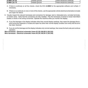 May include: A document titled "Electrical systems - FAULT CODES" with a table listing pin numbers and chassis ground connections. Instructions detail continuity checks, ECU checks, and harness inspections. Includes wire harness schematic references.