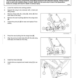 May include: Diagram of an attachment/header frame with instructions for replacing bushings. The image includes numbered steps, diagrams, and warnings about heavy objects and potential injury. The text includes the date 19/03/2013 and the dimensions 58.1 inches.