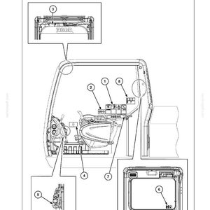May include: Diagram of a vehicle interior with numbered decal positions. The diagram includes close-ups of various areas, such as the dashboard, roof, and side panels, with arrows pointing to specific locations.
