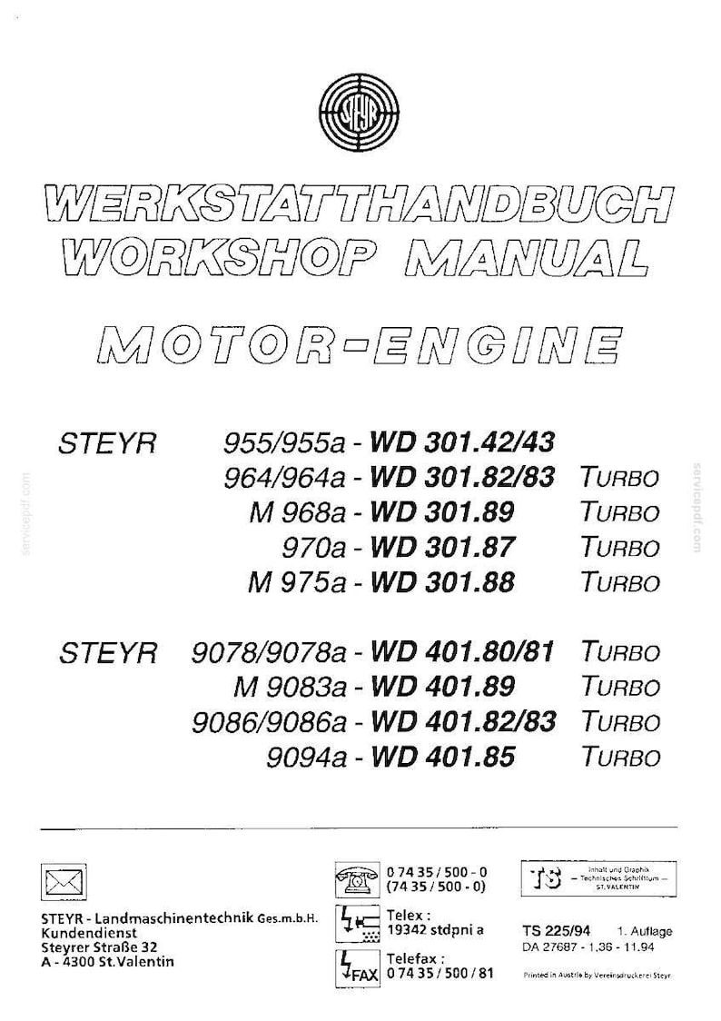 Steyr M968, M975 Tractor Service Repair Workshop Manual Service Manual | Instant PDF Download image 5