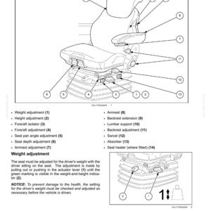 K&ouml;nnte beinhalten: Eine technische Strichzeichnung eines luftgefederten Deluxe-Sitzes mit nummerierten Komponenten. Das Diagramm beschreibt Funktionen wie Gewichtseinstellung, H&ouml;heneinstellung, L&auml;ngsisolator, Sitzneigung, Sitztiefe, Armlehne, R&uuml;ckenlehne und Sitzheizung.