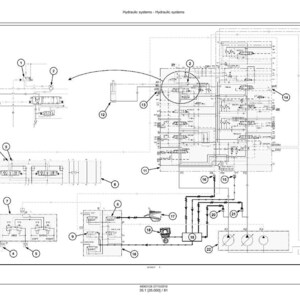 May include: A detailed schematic diagram of a hydraulic system, featuring interconnected components, lines, and numbered elements. The diagram is in black and white, with labels and annotations. The title "Hydraulic systems - Hydraulic systems" is at the top.