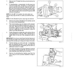 May include: Diagram of a drive system disassembly process for a CV joint. The image includes numbered steps with illustrations of tools and components, such as snap rings and bearing cups. Text instructions accompany the diagrams.