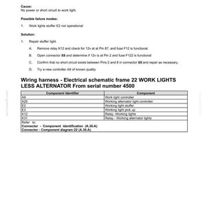 May include: A technical document detailing the 315-Lighting System Stuffer Light, including troubleshooting steps and a wiring harness schematic. The document includes component identifiers and possible failure modes.