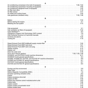 May include: Index page from a technical manual, featuring a list of terms and page numbers. The text is black on a white background, organized alphabetically with section headings.
