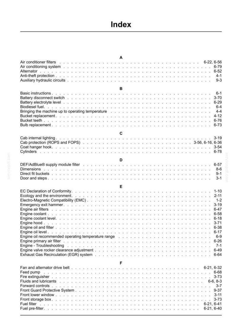 K&ouml;nnte beinhalten: Eine Indexseite aus einem Handbuch mit wei&szlig;em Hintergrund und schwarzem Text. Der Titel "Index" steht oben. Die Seite ist alphabetisch geordnet und listet verschiedene Themen und Seitenzahlen auf.
