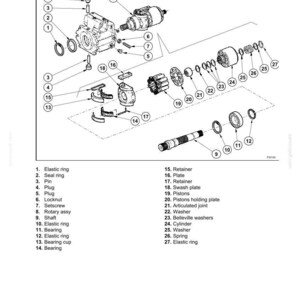 May include: Detailed diagram of a hydraulic system, labeled with part names. Components include elastic rings, bearings, pistons, and a rotary assembly. The diagram is a technical illustration for engineering or repair purposes.