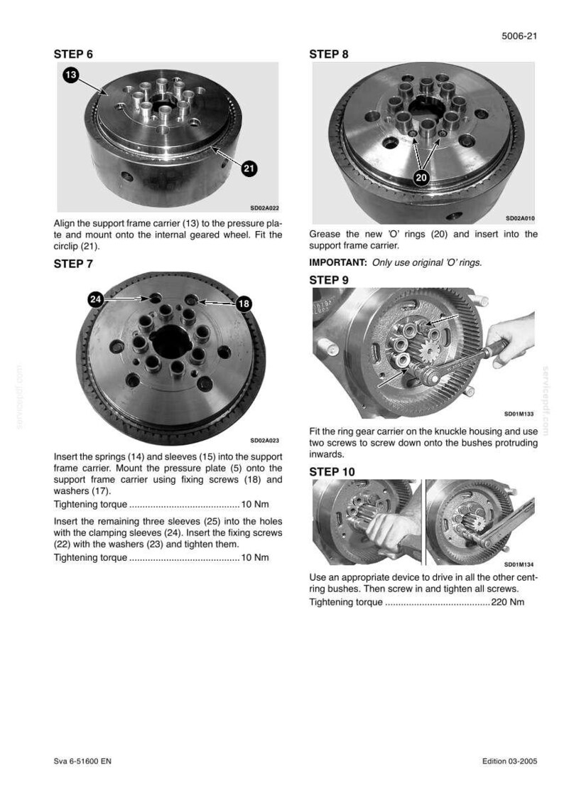 May include: Technical diagram showing steps for assembling mechanical components. Includes close-up views of parts with labels and instructions. Features detailed illustrations of gears, screws, and other hardware for assembly.
