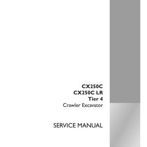 Puede incluir: Un manual de servicio blanco para una excavadora de orugas CX250C. La portada incluye el texto "CX250C, CX250C LR, Tier 4, Crawler Excavator, SERVICE MANUAL." El n&uacute;mero de pieza es 84402826, edici&oacute;n de agosto de 2011. El logotipo de Case Construction est&aacute; abajo a la derecha.