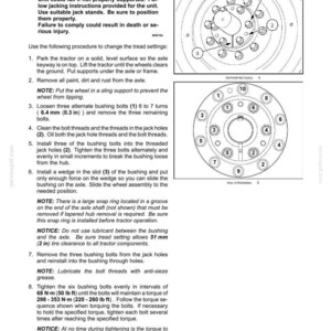 May include: A technical manual page titled 6-WORKING OPERATIONS detailing the 10 Bolt wheel - tapered bushing hub procedure. It includes a warning about crushing hazards, numbered step-by-step instructions, and two technical diagrams showing bolt patterns.