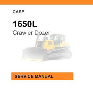 May include: White background with an orange header and footer. The text "CASE" is at the top, followed by "1650L Crawler Dozer". Below is an image of a yellow and gray crawler dozer. The text "SERVICE MANUAL" is in an orange box.