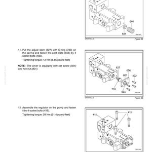 May include: A technical manual page titled Section 3 - Disassembly and Assembly, Chapter 2 - Upper Structure. It features three diagrams labeled Figure 62, 63, and 64, illustrating the assembly of a mechanical pump component with numbered parts.