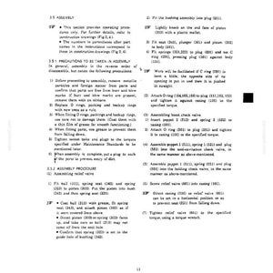 Puede incluir: Una p&aacute;gina de documento t&eacute;cnico titulada 3.5 ASSEMBLY que contiene instrucciones detalladas para el montaje mec&aacute;nico, incluyendo pasos numerados para ajustar componentes como pistones, muelles y juntas t&oacute;ricas con referencias.