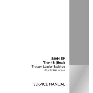 May include: A white service manual with the text "580N EP Tier 4B (final) Tractor Loader Backhoe" and "SERVICE MANUAL". The Case Construction logo is in the bottom right corner. Part number 48194542.