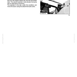 May include: A technical manual page titled CHAPTER 2 - PERSONNEL PLATFORM featuring text instructions and a black and white photograph of a mechanical lever labeled 5, used for operating a telescopic boom during emergency situations.