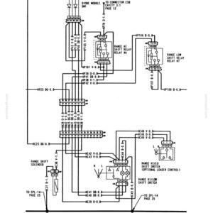 May include: A technical wiring diagram titled Section 3 - Lubrication and Maintenance Range Shift. It displays electrical components including a diode module, range hi shift relay 86, range low shift relay 87, range shift solenoid, and switches.