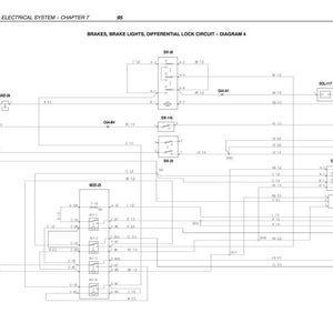 May include: Diagram of an electrical system, showing brake lights and differential lock circuit. The diagram includes text and symbols on a white background. The text includes "SECTION 55 - ELECTRICAL SYSTEM - CHAPTER 7" and "BRAKES, BRAKE LIGHTS, DIFFERENTIAL LOCK CIRCUIT - DIAGRAM 4".