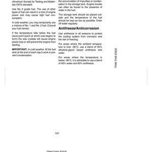 May include: A page from a manual with the title "Fuel" and "Fuel Storage". The text describes fuel types, storage, and antifreeze usage. The page includes the number 197 and the text "Trim This Edge".